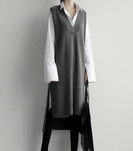 korea 2018 knitted sweater vest grey black long vest dress knit vneck thick long womens sweaters sleeveless sweater dress4936249, White;black
korea 2018 knitted sweater vest grey black long vest dress knit vneck thick long womens sweaters sleeveless sweater dress4936249, White;black