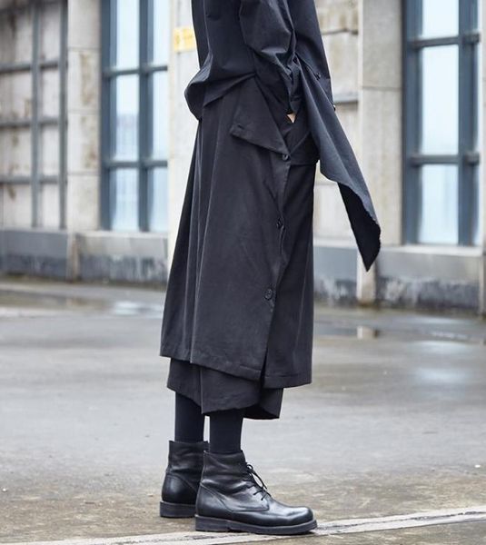 men039s pants men loose casual two style wear wide leg skirt trousers male japan streetwear hip hop punk gothic harem kimono9796804, Black