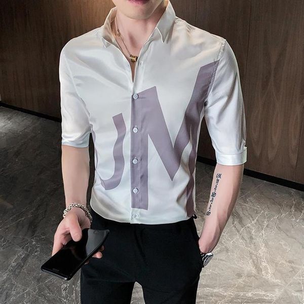 2020 men shirt half sleeve letters printing casual slim fit shirt balck white camisa masculina streetwear social men clothes276g, White;black
2020 men shirt half sleeve letters printing casual slim fit shirt balck white camisa masculina streetwear social men clothes276g, White;black