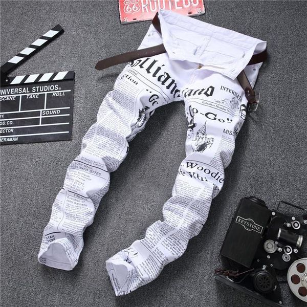 ripped men printed trousers jeans denim european and american newspaper printed slim-fit casual straight trousers male275w, Blue
ripped men printed trousers jeans denim european and american newspaper printed slim-fit casual straight trousers male275w, Blue
