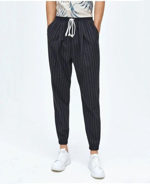 men pinstriped drawstring waist pants w9ga012345678327769202899858, Black
