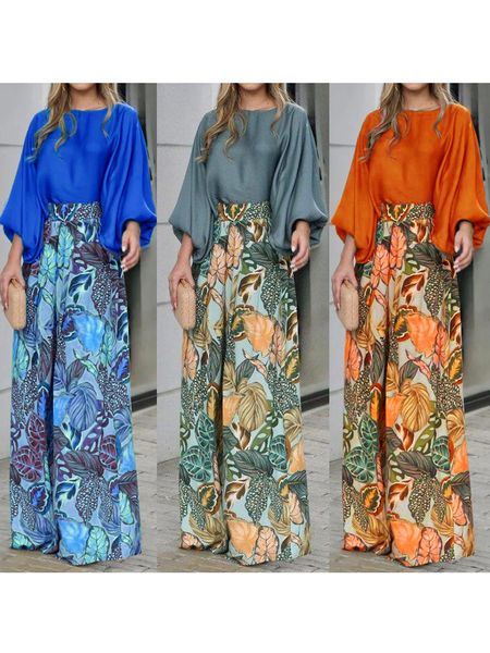 women's two piece pants cross border foreign trade summer women's set loose lantern sleeve t-shirt printed wide leg pants two piec, White
women's two piece pants cross border foreign trade summer women's set loose lantern sleeve t-shirt printed wide leg pants two piec, White
