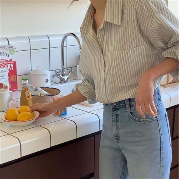 arrival womens clothing korean striped high end shirt long sleeved niche small top, White
arrival womens clothing korean striped high end shirt long sleeved niche small top, White