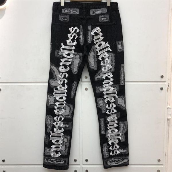men's jeans endless damage hole distressed denim jean men women straight fluorescent green letter embroidery pants2245, Blue
men's jeans endless damage hole distressed denim jean men women straight fluorescent green letter embroidery pants2245, Blue