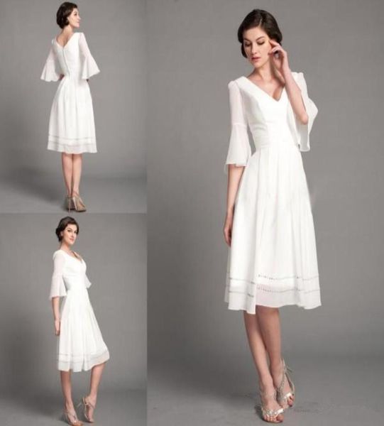 2019 chiffon beaded knee length short wedding dresses v neck half sleeves zipper back bridal gowns6009352, White
2019 chiffon beaded knee length short wedding dresses v neck half sleeves zipper back bridal gowns6009352, White