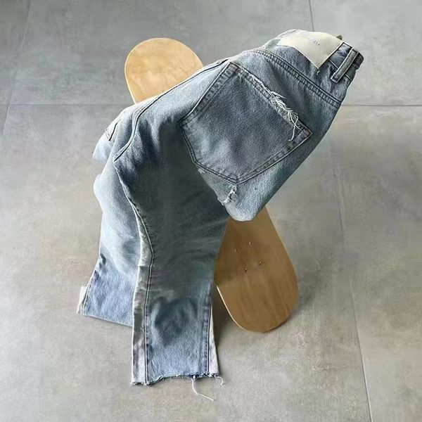men's jeans vintage distressed splice edged denim pants casual loose high street men women 1 quality 230810, Blue
men's jeans vintage distressed splice edged denim pants casual loose high street men women 1 quality 230810, Blue
