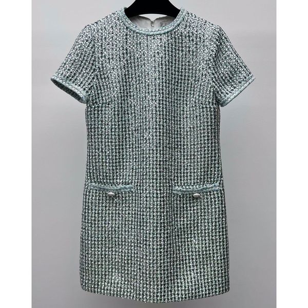 8.11 fashion elegant crew neck short sleeve sequins button decoration tweed dress women, Black;gray
8.11 fashion elegant crew neck short sleeve sequins button decoration tweed dress women, Black;gray