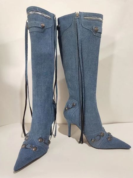 boots 2023 summer luxury brand pointed toe stilettos heels metal buckle denim knee high slim tassel shoes size 43 230810, Black
boots 2023 summer luxury brand pointed toe stilettos heels metal buckle denim knee high slim tassel shoes size 43 230810, Black