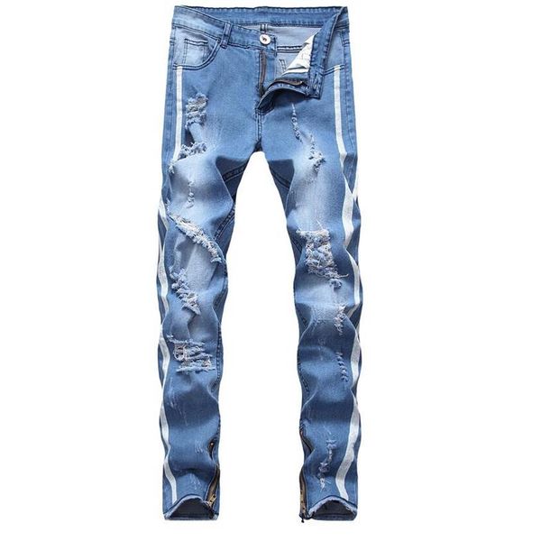 2019 men's distressed ripped skinny jeans fashion designer jeans slim printing biker causal mens denim pants hip hop men jean285p, Blue
2019 men's distressed ripped skinny jeans fashion designer jeans slim printing biker causal mens denim pants hip hop men jean285p, Blue