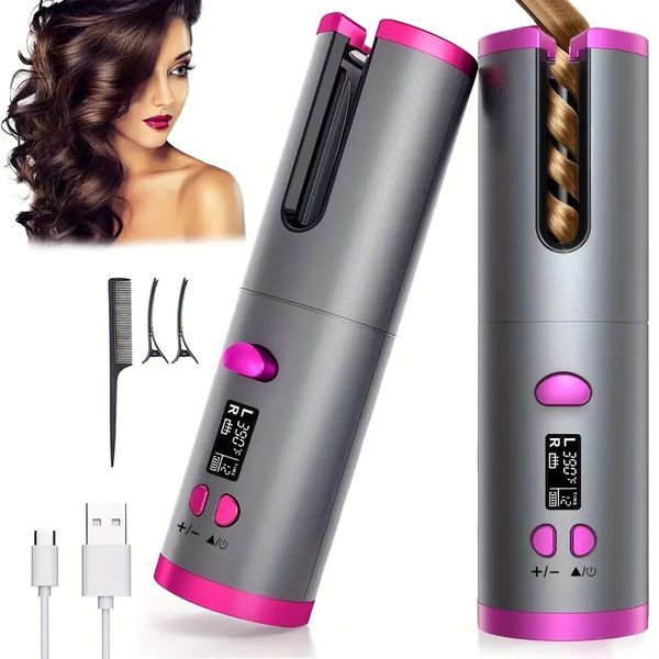 cordless automatic curling iron - anti-tangle, portable usb rechargeable, ceramic barrel swivel for long hair, quick heating for hairstyles
cordless automatic curling iron - anti-tangle, portable usb rechargeable, ceramic barrel swivel for long hair, quick heating for hairstyles