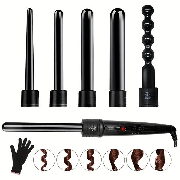 professional 6-in-1 hair curling iron with interchangeable barrels and led display - create stunning curls and waves with ease, Black
professional 6-in-1 hair curling iron with interchangeable barrels and led display - create stunning curls and waves with ease, Black