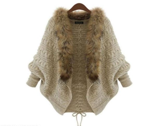 women casual open neck long bat sleeve solid khaki fur collar winter knit cardigan women039s sweaters2964201, White;black
women casual open neck long bat sleeve solid khaki fur collar winter knit cardigan women039s sweaters2964201, White;black