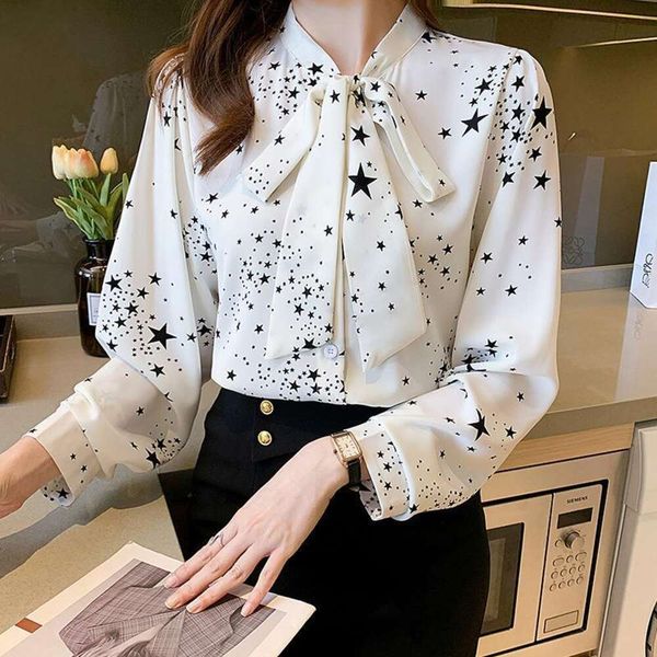french gentle style bow shirt womens long sleeve floral streamer temperament chiffon, White
french gentle style bow shirt womens long sleeve floral streamer temperament chiffon, White