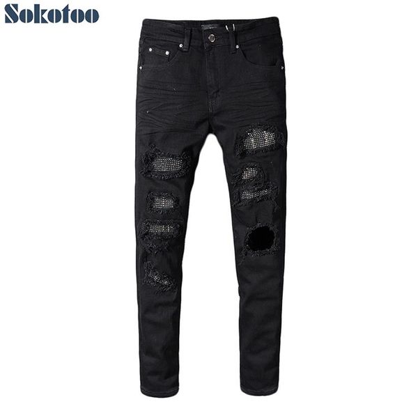 sokotoo men's slim skinny crystal rhinestone patchwork ripped jeans fashion patch black stretch denim pants315c, Blue
sokotoo men's slim skinny crystal rhinestone patchwork ripped jeans fashion patch black stretch denim pants315c, Blue