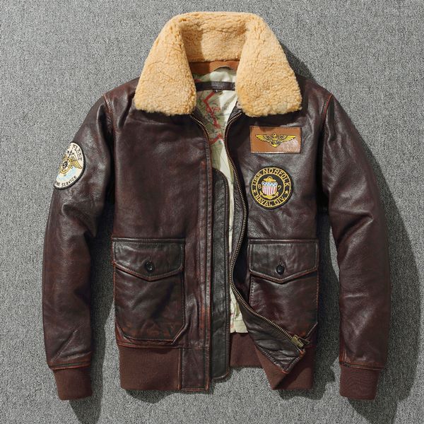men's jackets g1 men's thick pilot leather jacket vintage brown loose coat wool collar classical military bomber jacket 100% natur, Black;brown
men's jackets g1 men's thick pilot leather jacket vintage brown loose coat wool collar classical military bomber jacket 100% natur, Black;brown