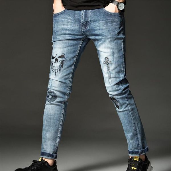 skull mens hop-hip embroidery soft stretch cotton denim slim light blue jeans vintage casual streetwear pants243l
skull mens hop-hip embroidery soft stretch cotton denim slim light blue jeans vintage casual streetwear pants243l