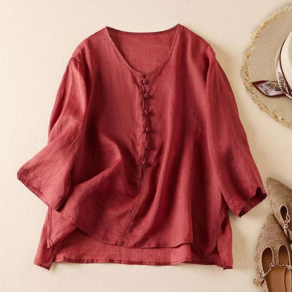 mid sleeves blouse womens art shirt retro loose slim looking cotton and linen casual summer collection, White
mid sleeves blouse womens art shirt retro loose slim looking cotton and linen casual summer collection, White