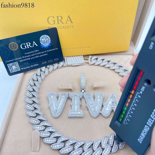 hip hop bling jewelry iced out moissanite sterling sier cuban link chain custom name letter pendant necklace, Silver
hip hop bling jewelry iced out moissanite sterling sier cuban link chain custom name letter pendant necklace, Silver