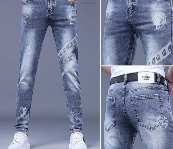men's jeans designer stretch jeans men's summer thin style spring and new printed trousers slim fit small feet mqf4, Blue
men's jeans designer stretch jeans men's summer thin style spring and new printed trousers slim fit small feet mqf4, Blue