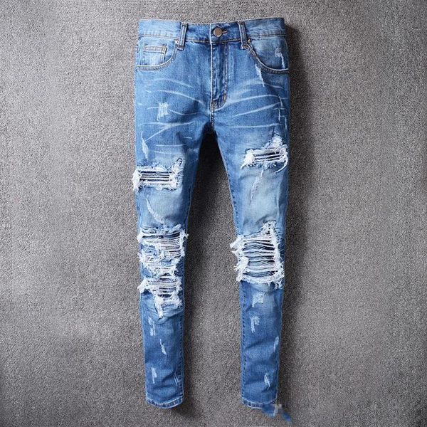 fashion-for men ripped holes jeans motorcycle biker denim pants men brand fashion designer hip hop mens jeans260u, Blue
fashion-for men ripped holes jeans motorcycle biker denim pants men brand fashion designer hip hop mens jeans260u, Blue