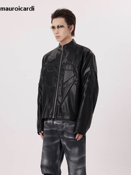 men's jackets mauroicardi autumn cool handsome short black threedimensional pu leather jacket men stand collar zip up luxury designer c, Black;brown
men's jackets mauroicardi autumn cool handsome short black threedimensional pu leather jacket men stand collar zip up luxury designer c, Black;brown