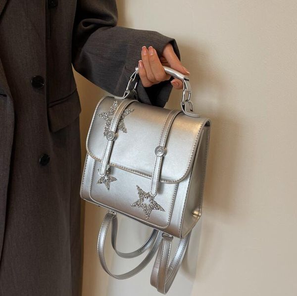 Shoulder bag 2 colors niche design solid color leather leisure backpack college wind belt decoration student backpacks personalized sequined handbag 5021#, Silver
Shoulder bag 2 colors niche design solid color leather leisure backpack college wind belt decoration student backpacks personalized sequined handbag 5021#, Silver
