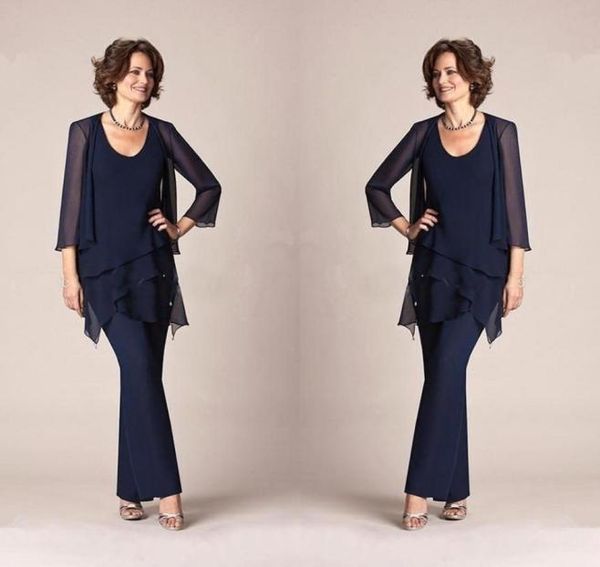 dark navy chiffon three pieces mother of the bride pant suits jackets trousers 34 long sleeves wedding party evening groom gowns 2703774, Black;red
dark navy chiffon three pieces mother of the bride pant suits jackets trousers 34 long sleeves wedding party evening groom gowns 2703774, Black;red