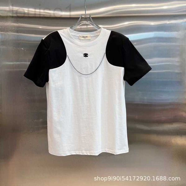 women's t-shirt designer ce family 23 spring/summer new contrast panel design chain decoration embroidery round neck short sleeve t-shi, White
women's t-shirt designer ce family 23 spring/summer new contrast panel design chain decoration embroidery round neck short sleeve t-shi, White