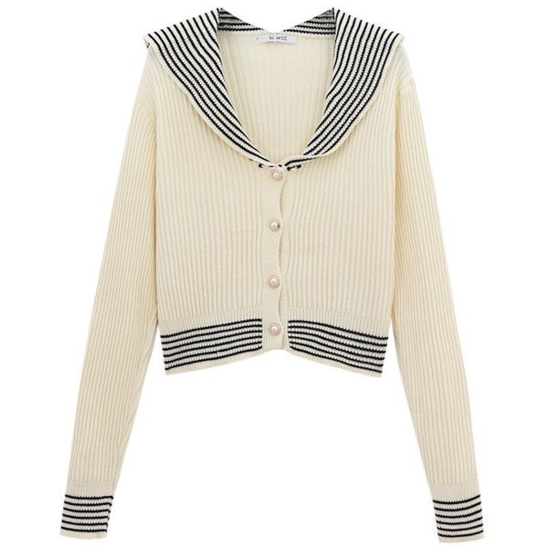 women's sweaters navy collar college knitted cardigan autumn spring preppy style short stripe sweater coat sailor 230811, White;black
women's sweaters navy collar college knitted cardigan autumn spring preppy style short stripe sweater coat sailor 230811, White;black