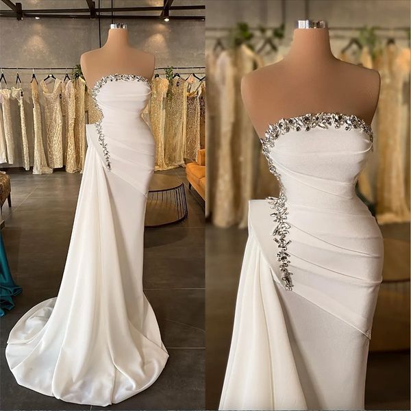 elegant beaded mermaid prom dresses strapless neck crystal satin women gowns sweep train formal evening dress, Black
elegant beaded mermaid prom dresses strapless neck crystal satin women gowns sweep train formal evening dress, Black