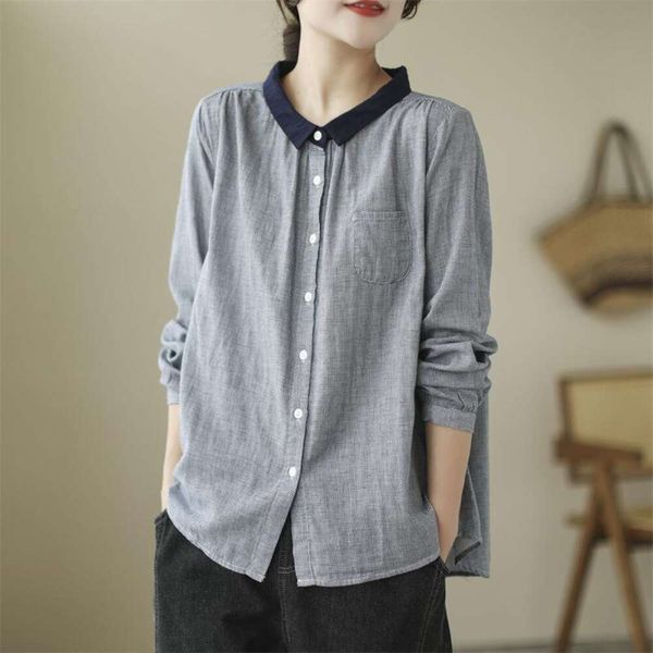spring clothing large size womens blouses double layer cotton yarn houndstooth loose slimming shirt baby, White
spring clothing large size womens blouses double layer cotton yarn houndstooth loose slimming shirt baby, White