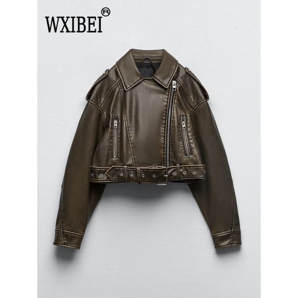 women's jackets wxibei vintage loose pu faux leather short jacket belt streetwear female zipper retro moto biker coat outwear fc818 23, Black;brown
women's jackets wxibei vintage loose pu faux leather short jacket belt streetwear female zipper retro moto biker coat outwear fc818 23, Black;brown