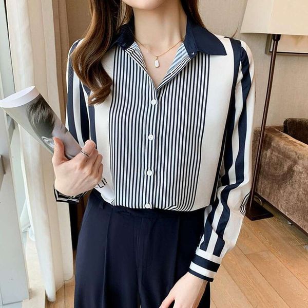 long sleeve striped chiffon shirt for women professional temperament fashionable and western style spring autumn, White
long sleeve striped chiffon shirt for women professional temperament fashionable and western style spring autumn, White