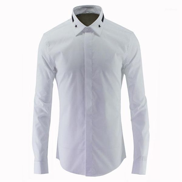 men black white formal bridegroom dress shirts star embroidery lapel collar spring long sleeved office work male men's179e, White;black
men black white formal bridegroom dress shirts star embroidery lapel collar spring long sleeved office work male men's179e, White;black