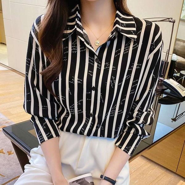 spring and summer striped shirt for women minimalist style professional wear long sleeved chiffon base, White
spring and summer striped shirt for women minimalist style professional wear long sleeved chiffon base, White