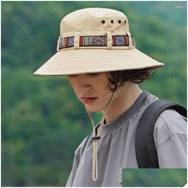 Image of Cycling Caps Masks Outdoor Ethnic Colourf Breathable Foldable Panama Hat Couple Bucket Fishing Cap Sun Drop Delivery Sports Outdoo Dhxmu