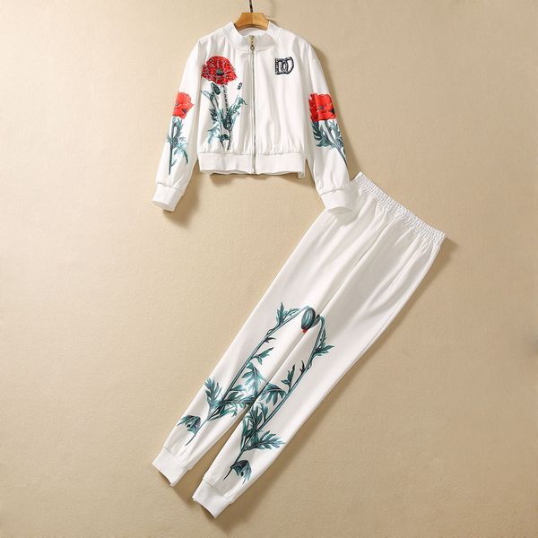 european and american women's clothing 2023 autumn new long-sleeved floral print beaded zipper jacket trousers fashion suit, White
european and american women's clothing 2023 autumn new long-sleeved floral print beaded zipper jacket trousers fashion suit, White