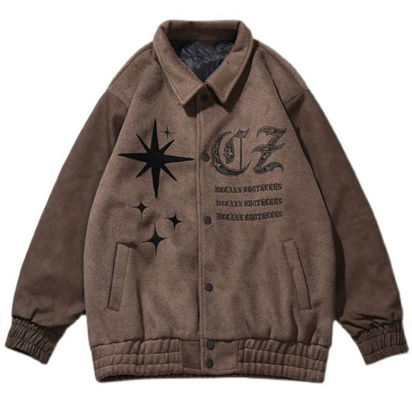 men's jackets vintage varsity jacket men loose lapel pilot bomber baseball coats autumn embroidery return woman coat hip hop streetwear, Black;brown
men's jackets vintage varsity jacket men loose lapel pilot bomber baseball coats autumn embroidery return woman coat hip hop streetwear, Black;brown