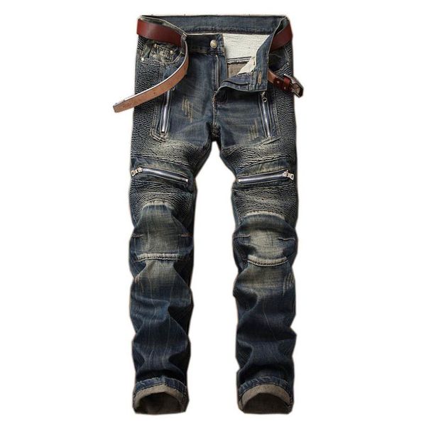 mens biker pleated jeans pants washed zipper motorcycle denim trousers for male washed plus size 29-422532, Blue
mens biker pleated jeans pants washed zipper motorcycle denim trousers for male washed plus size 29-422532, Blue