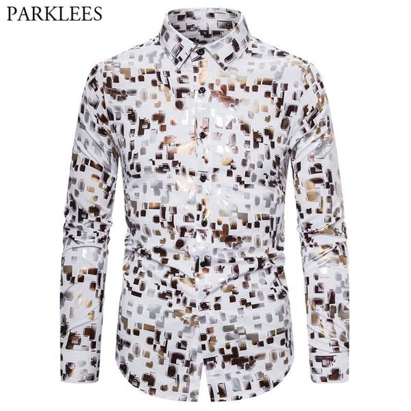 men's casual shirts shiny plaid bronzing mens dress 2021 fashion colorful printed shirt for men button streetwear camisas par298u, White;black
men's casual shirts shiny plaid bronzing mens dress 2021 fashion colorful printed shirt for men button streetwear camisas par298u, White;black