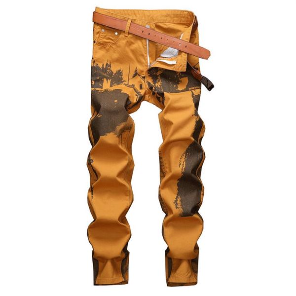 men's jeans painting printed fashion yellow painted slim straight stretch denim pants237t, Blue
men's jeans painting printed fashion yellow painted slim straight stretch denim pants237t, Blue