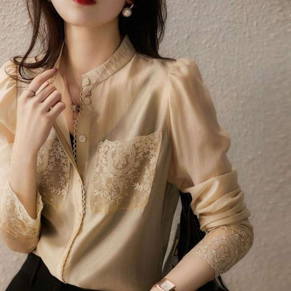 item title french long sleeved shirt for women spring design niche embroidery lace stitching chiffon top, White
item title french long sleeved shirt for women spring design niche embroidery lace stitching chiffon top, White
