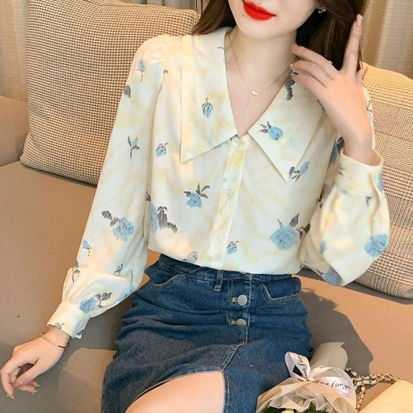 french retro womens autumn design floral shirt chiffon long sleeved top, White
french retro womens autumn design floral shirt chiffon long sleeved top, White