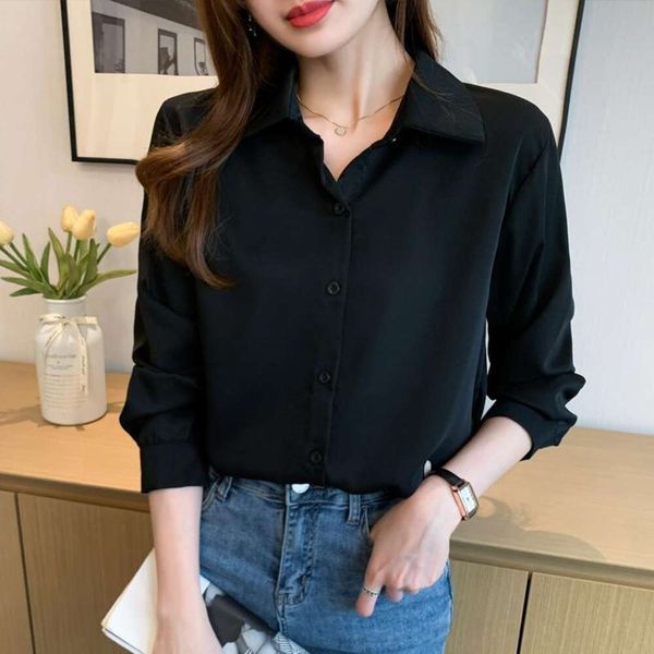 autumn style korean retro simple shirt for women pure color temperament slim long sleeved, White
autumn style korean retro simple shirt for women pure color temperament slim long sleeved, White