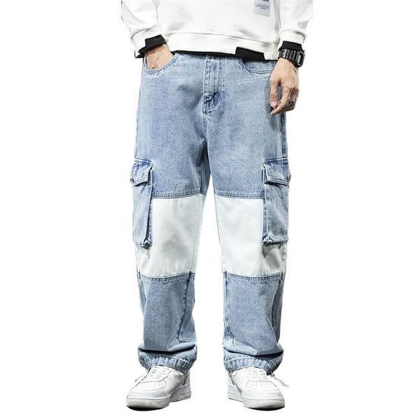 fashion streetwear men loose fit jeans patchwork spliced designer denim cargo pants big pocket wide leg trousers hip hop joggers271f, Blue
fashion streetwear men loose fit jeans patchwork spliced designer denim cargo pants big pocket wide leg trousers hip hop joggers271f, Blue