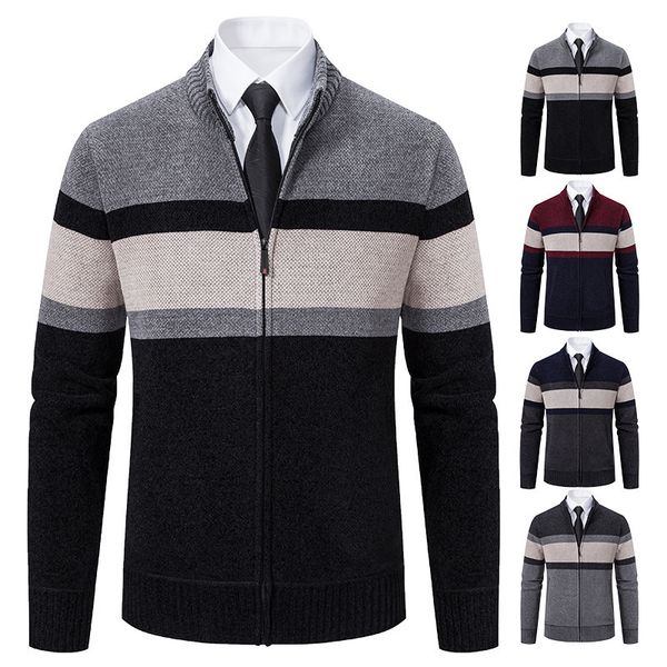 mens sweaters cardigan zipper coat striped sweater business casual autumn winter fleece warm stand collar knit jumper 230811, White;black
mens sweaters cardigan zipper coat striped sweater business casual autumn winter fleece warm stand collar knit jumper 230811, White;black