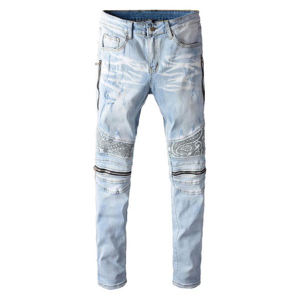 men's light blue bandanna paisley printed patchwork biker jeans streetwear zippers stretch denim skinny pants266d
men's light blue bandanna paisley printed patchwork biker jeans streetwear zippers stretch denim skinny pants266d