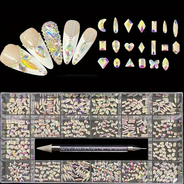 21 grids,multi shapes nail art rhinestones kit,3d nail charms glass crystal flatback nail gems with double head point drill pen for nail diy
21 grids,multi shapes nail art rhinestones kit,3d nail charms glass crystal flatback nail gems with double head point drill pen for nail diy