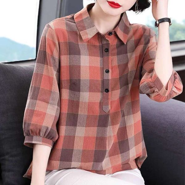 cotton womens clothing fashion shirt spring and autumn style temperament plaid large size, White
cotton womens clothing fashion shirt spring and autumn style temperament plaid large size, White