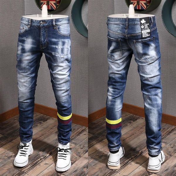 patch distressed light blue jeans cool guy fit yellow striped slim fit leg denim pants men328r
patch distressed light blue jeans cool guy fit yellow striped slim fit leg denim pants men328r